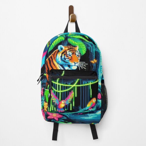 Item preview, Pixelated Jungle Safari with Neon Rainforest Creatures designed and sold by Imaginarium of Chaos falcon88 .