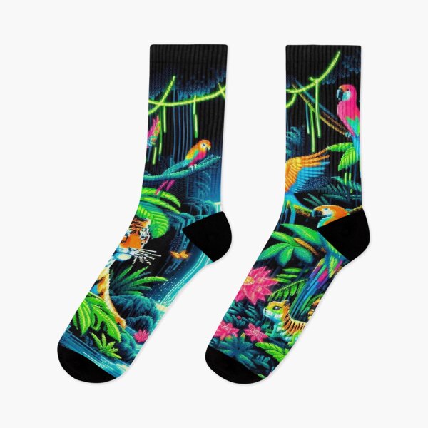 Item preview, Pixelated Jungle Safari with Neon Rainforest Creatures designed and sold by Imaginarium of Chaos falcon88 .