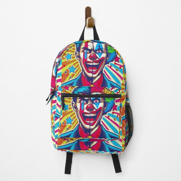Item preview, Crazy Clown Laughing, Half Normal and Half Rainbow Hair, Colorful Background and Stars designed and sold by AstronautMerch.