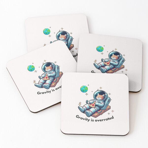 Item preview, Astronaut cat floating in space, eating pizza. Gravity is overrated. designed and sold by GoofyShopp.