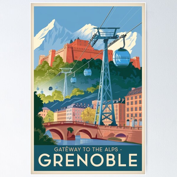 Item preview, Grenoble Vintage Travel Poster designed and sold by TravelerRat.