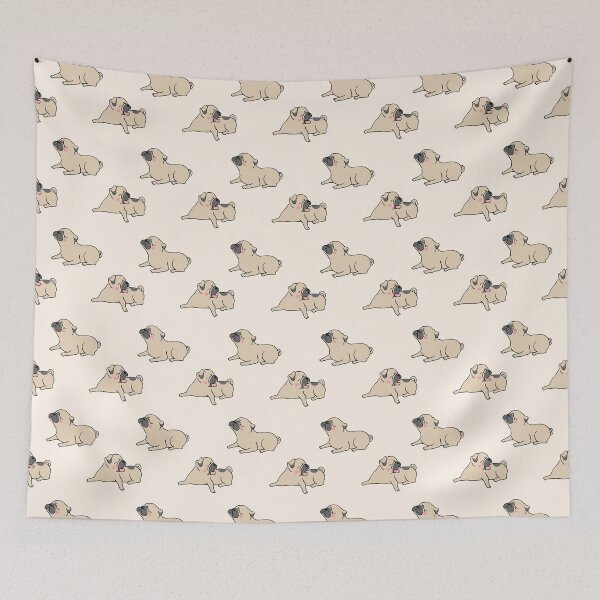 Item preview, Cute Kawaii Pugs Chilling on a Pale Orange Background designed and sold by ChaosDesigns876.
