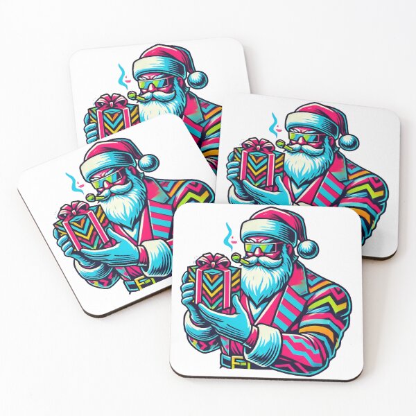 Item preview, Retro Neon Santa with Gift Box Futuristic Christmas Art designed and sold by lubushop1.