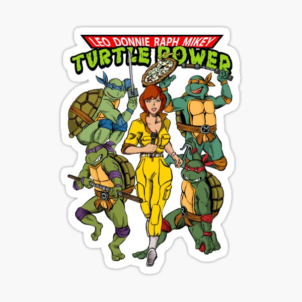 Classic Leo, Donnie, Raph, Mikey, and April O'Neil - Turtle Power! Sticker