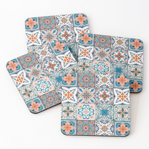 Item preview, Wallpaper Backsplashes/Talavera inspired tiles/ salmon and blue designed and sold by Katerina Mitkova Kirilova.