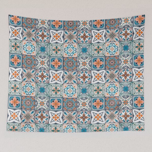 Item preview, Wallpaper Backsplashes/Talavera inspired tiles/ salmon and blue designed and sold by Katerina Mitkova Kirilova.