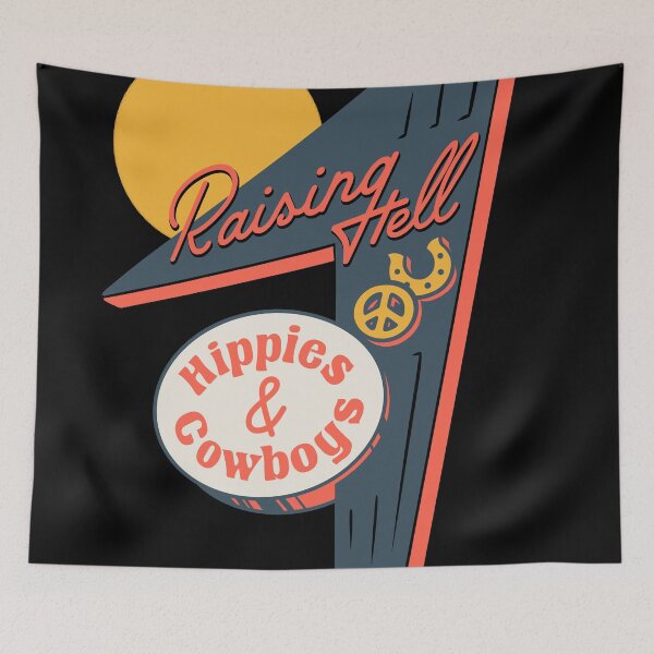 Item preview, Hippies and Cowboys | Bar / Hotel Sign | Raising Hell with the Hippies and the Cowboys | Black designed and sold by Any Color Designs.