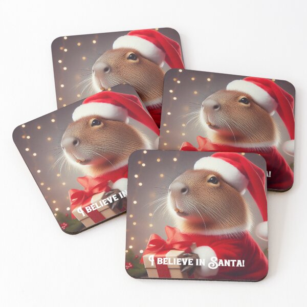 Item preview, "I Believe In Santa!" Capybara With Gift designed and sold by Mermaid's Whimsy.