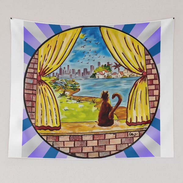 Item preview, Peaceful Cat by the Window - Nature Meets Cityscape designed and sold by gleefulme.