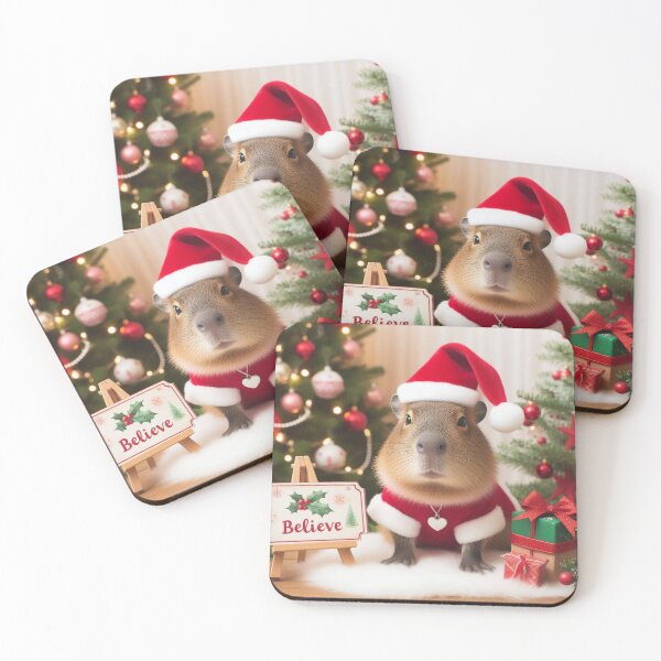 Item preview, "Believe" Christmas Capybara Dressed As Santa's Helper designed and sold by Mermaid's Whimsy.