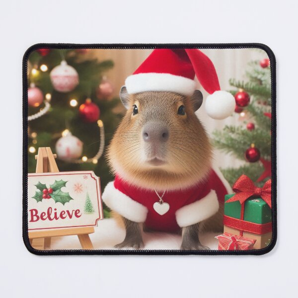 Item preview, "Believe" Christmas Capybara Dressed As Santa's Helper designed and sold by Mermaid's Whimsy.
