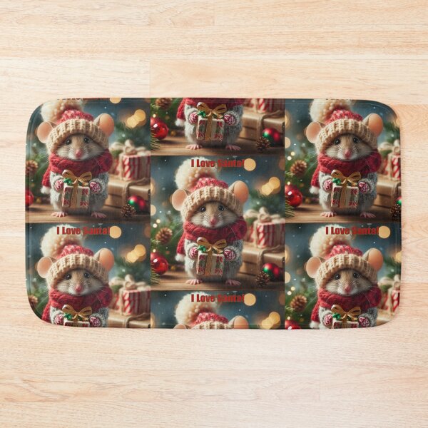 Item preview, "I Love Santa" Christmas Mouse With Gift & Bokeh Christmas Lights designed and sold by Mermaid's Whimsy.