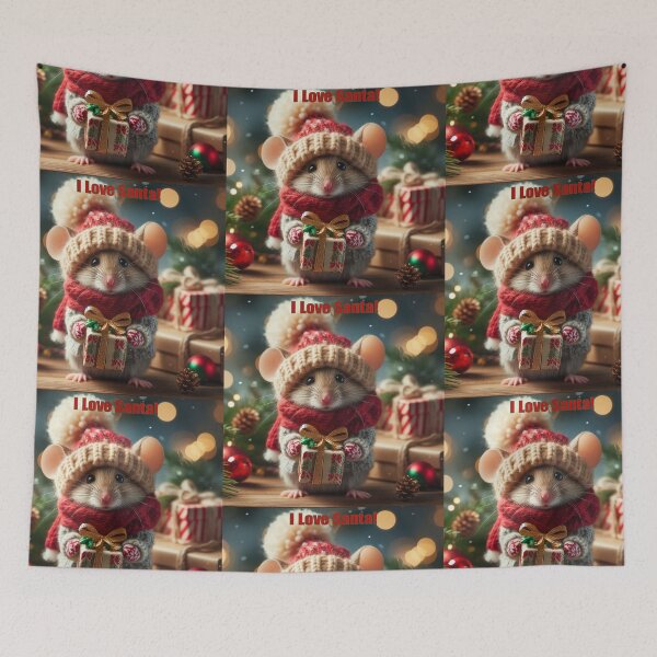 Item preview, "I Love Santa" Christmas Mouse With Gift & Bokeh Christmas Lights designed and sold by Mermaid's Whimsy.