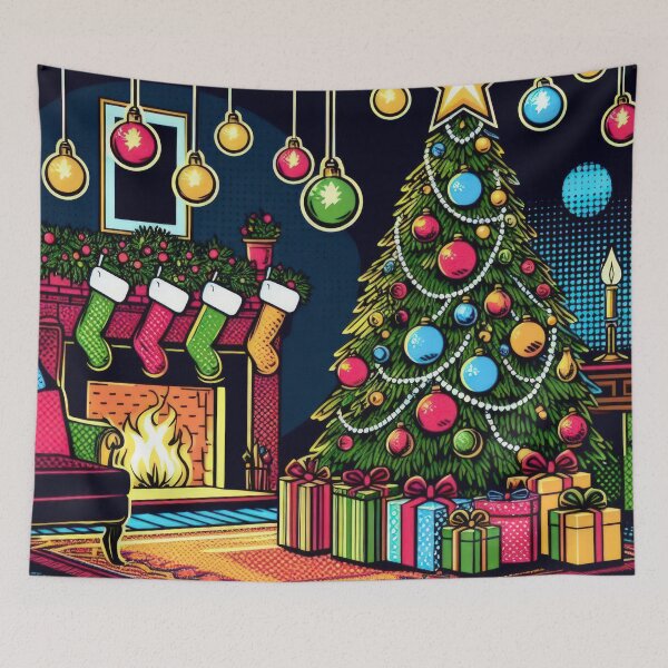 Item preview, Christmas Vintage Christmas tree with gifts and fireplace ,Christmas tree ,christmas retro,Christmas Vintage designed and sold by Expressions-Sel.