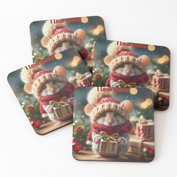 Item preview, "I Love Santa" Christmas Mouse With Gift & Bokeh Christmas Lights designed and sold by Mermaid's Whimsy.