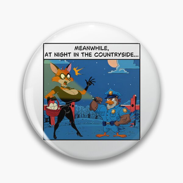 Item preview, Meanwhile, at Night in the Countryside – Busty Furry Fox Thief and Buff Chicken Cop designed and sold by BaxInke.