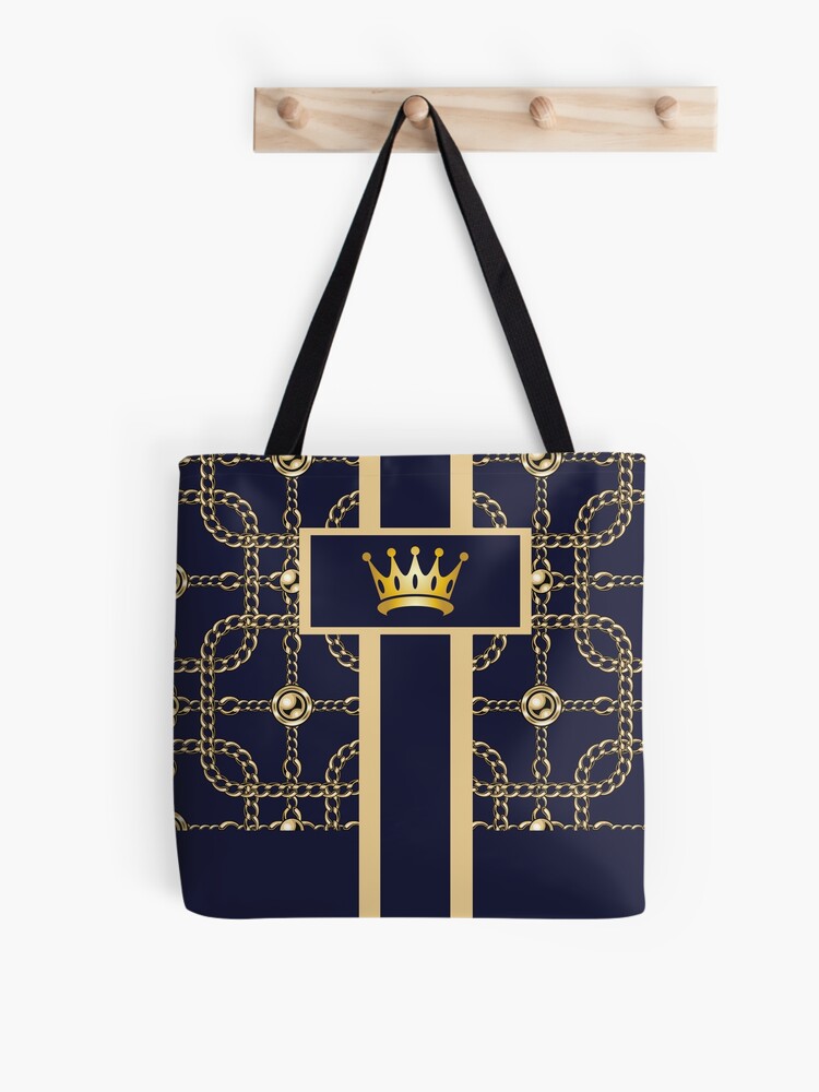 Thumbnail 1 of 2, Tote Bag, Sophisticated Navy Blue and Gold Pattern designed and sold by GODS4US.