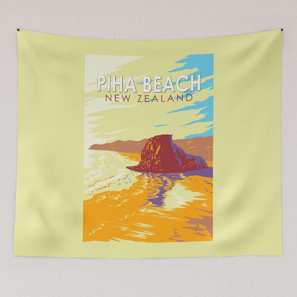 Item preview, Piha Beach New Zealand Illustration Travel Art Vintage designed and sold by KrisSidDesigns.