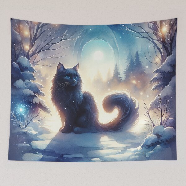 Item preview, Winter Twilight Black Cat designed and sold by Magic-wall-art.
