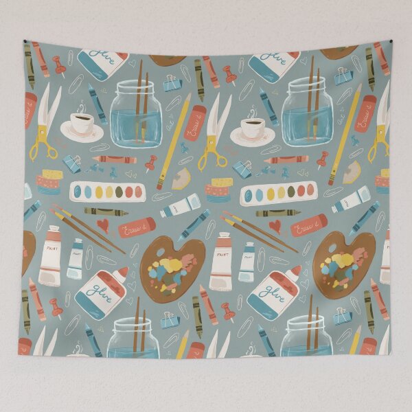 Item preview, Creative corner in blues, yellows, and oranges on light blue  designed and sold by katerosestudios.