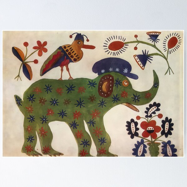 Aperçu de l'œuvre Maria Primachenko – L'éléphant vert créée et vendue par flexmortis.