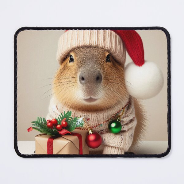 Item preview, Happy Christmas Capybara in Hat Holding Gift designed and sold by Mermaid's Whimsy.