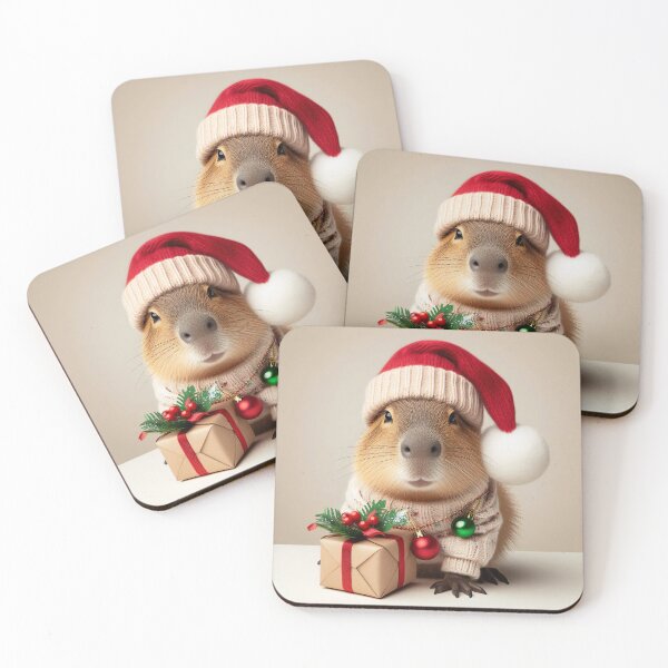 Item preview, Happy Christmas Capybara in Hat Holding Gift designed and sold by Mermaid's Whimsy.