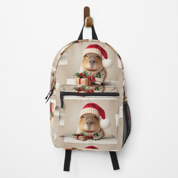 Item preview, Happy Christmas Capybara in Hat Holding Gift designed and sold by Mermaid's Whimsy.