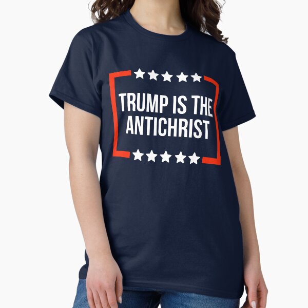 Vista previa del artículo con la obra «Trump es el Anticristo», diseñado y vendido por Rachel the Artist .