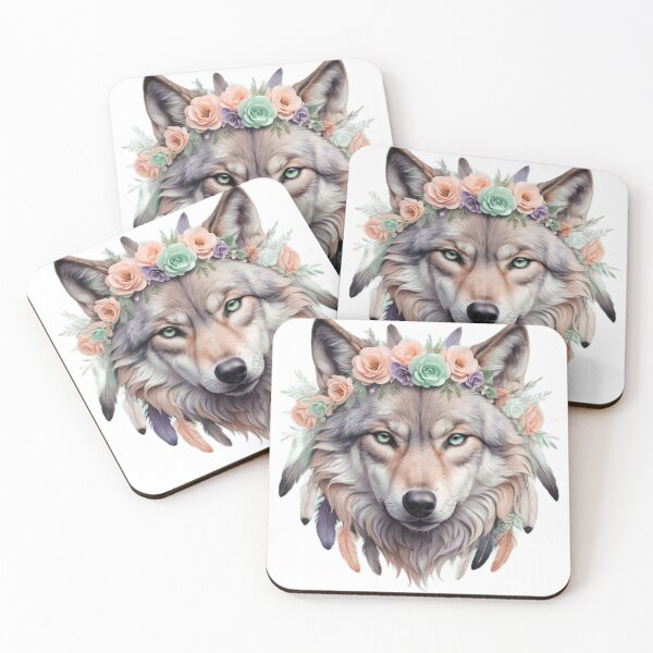 Item preview, Wolf with roses and feathers designed and sold by RebelPaintBrush.