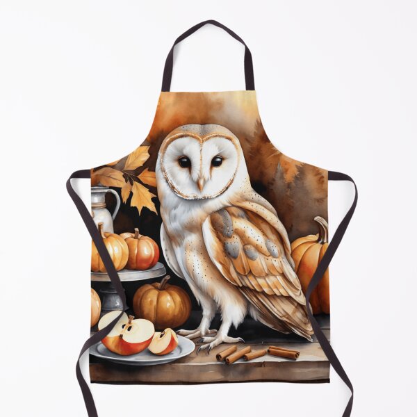 Artikelvorschau, Schleiereule mit Herbstkürbissen und Zimtstangen entworfen und verkauft von WaterBirdArt.