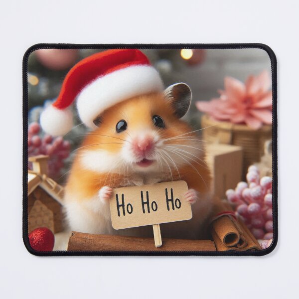 Item preview, "Ho Ho Ho" Christmas Hamster Wearing Santa Cap designed and sold by Mermaid's Whimsy.