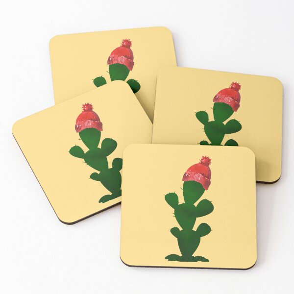 Item preview, Cactus with red winter snow hat on yellow background designed and sold by Star58.