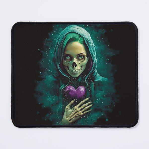 Item preview, AgathaRio Green Witch's Love, Hooded figure with skeletal face holding purple heart, dark fantasy designed and sold by SubtleSplit.