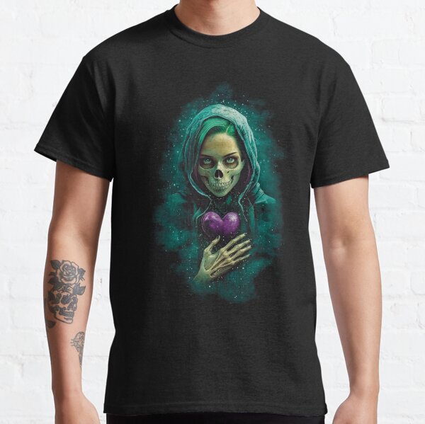 Item preview, AgathaRio Green Witch's Love, Hooded figure with skeletal face holding purple heart, dark fantasy designed and sold by SubtleSplit.