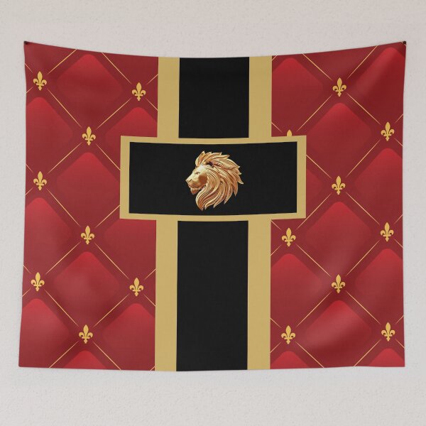 Item preview, Luxury Red and Gold Diamond Pattern with Adorned with Lion Head designed and sold by GODS4US.