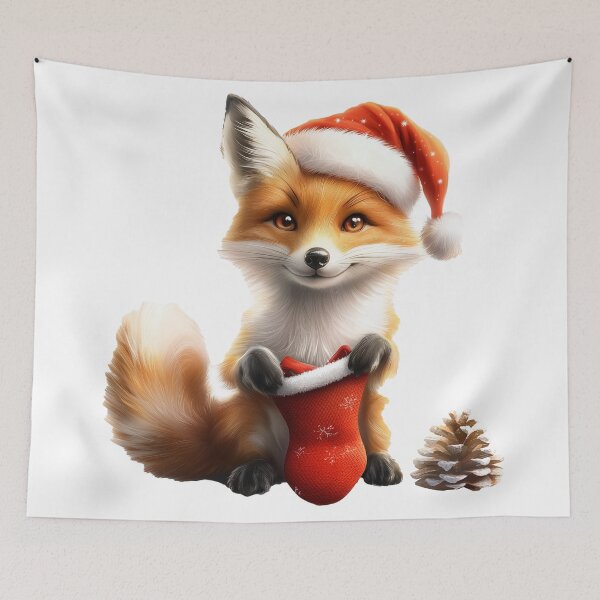 Item preview, Fox with Santa Hat and Stocking designed and sold by silp159.