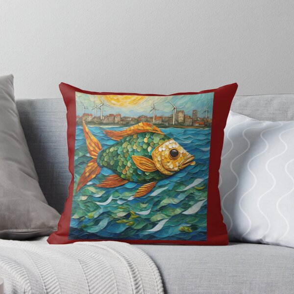 Item preview, "Symbiotic Seascape: Recycled Plastic Fish in a Sustainable City" designed and sold by Artisticanvas.