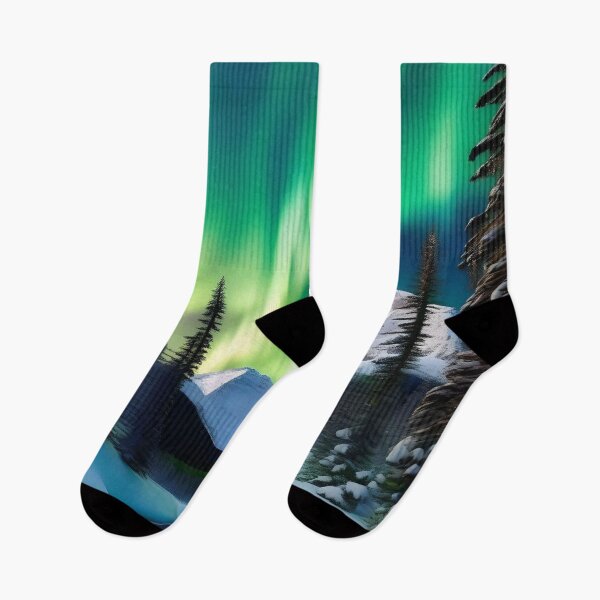 Item preview, Snowy Landscape with Pine Trees and Northern Lights designed and sold by Ciervo Primavera.