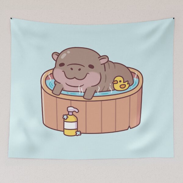 Item preview, Cute Pygmy Hippo And Ducky Relaxing in Hot Bath designed and sold by rustydoodle.