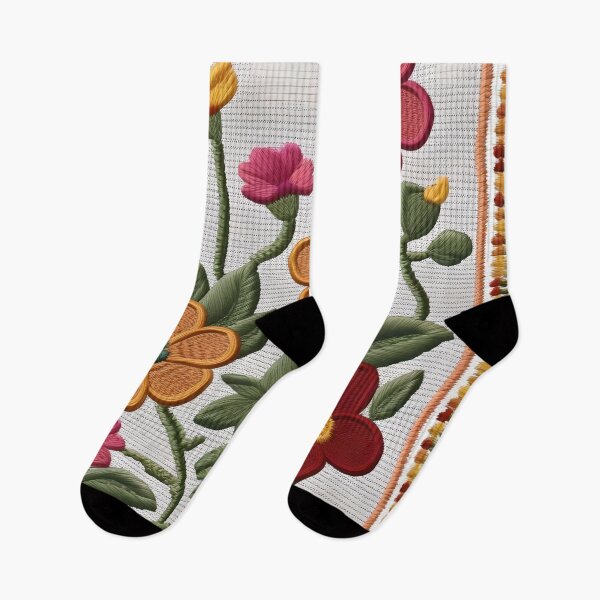 Item preview, Embroidered Flowers on Orange, Red and Yellow designed and sold by Ciervo Primavera.