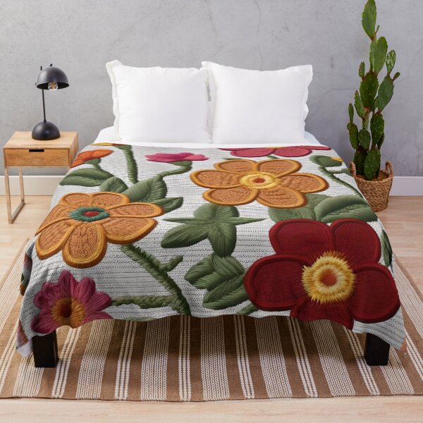 Item preview, Embroidered Flowers on Orange, Red and Yellow designed and sold by Ciervo Primavera.