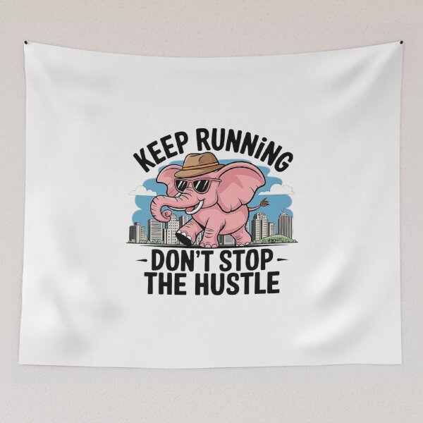Item preview, Motivational Pink Elephant Running with Hustle Vibes designed and sold by love3617.