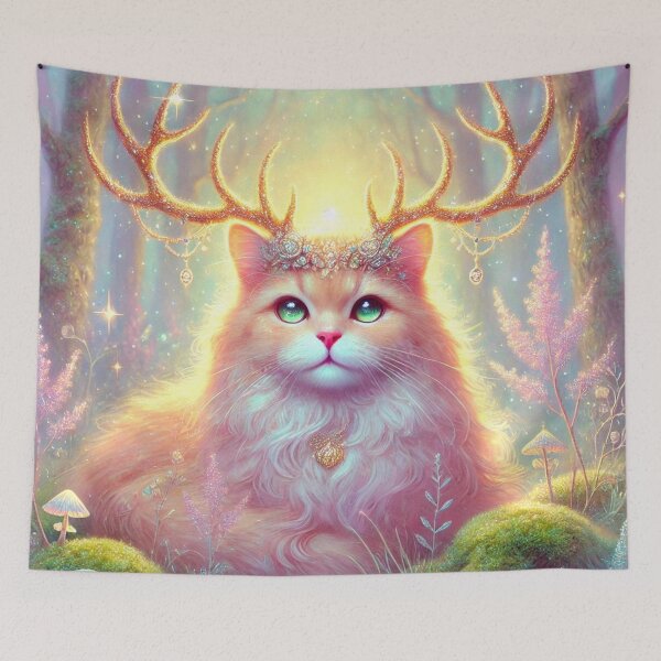 Item preview, Mystical Cat With Golden Crown Antlers designed and sold by Dream Bloom Gallery.
