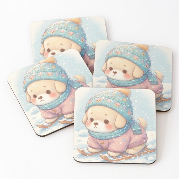 Item preview, Cute Kawaii Labrador Retriever Sledding In Winter Wonderland designed and sold by FaydeFlora.