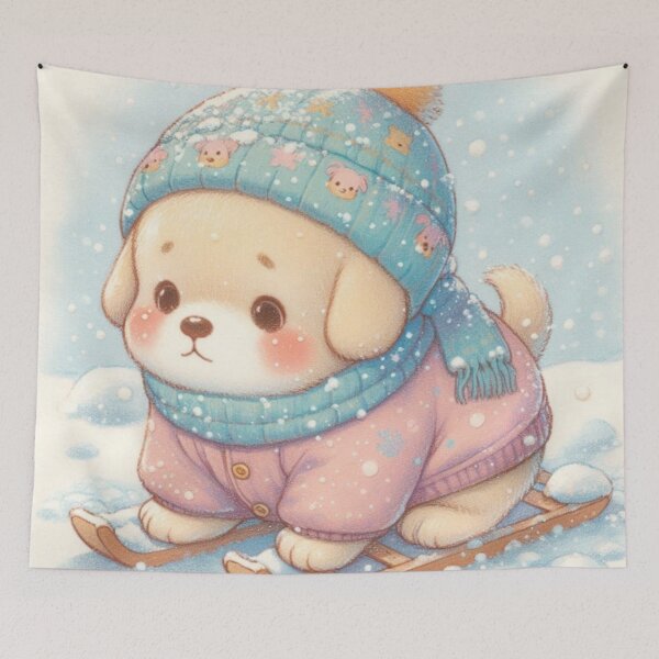 Item preview, Cute Kawaii Labrador Retriever Sledding In Winter Wonderland designed and sold by FaydeFlora.