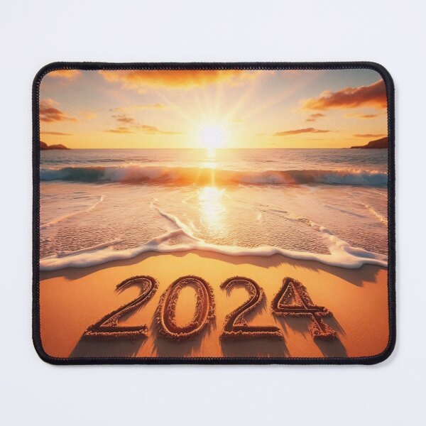 Item preview, The year 2024 is etched in the sand at the edge of the ocean as the sun sets over the horizon designed and sold by homydesign.
