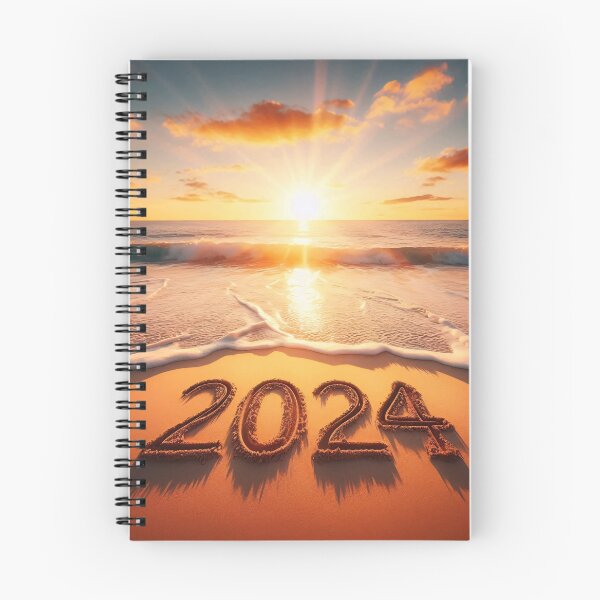 Item preview, The year 2024 is etched in the sand at the edge of the ocean as the sun sets over the horizon designed and sold by homydesign.