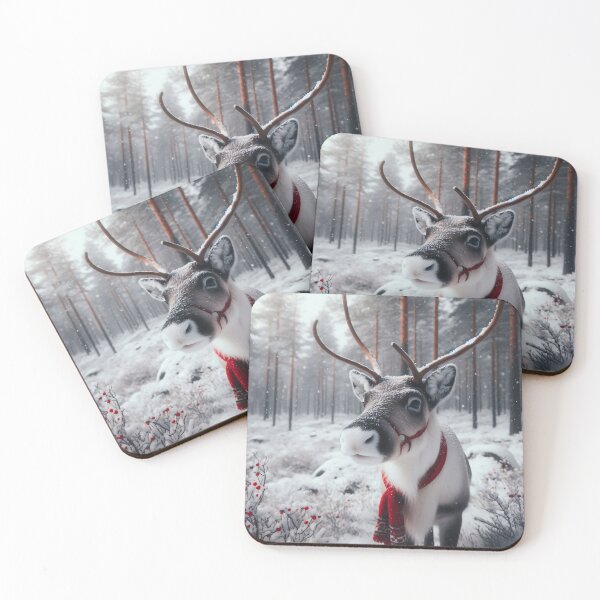 Item preview, A cute reindeer with a red scarf stands in a snowy forest designed and sold by homydesign.