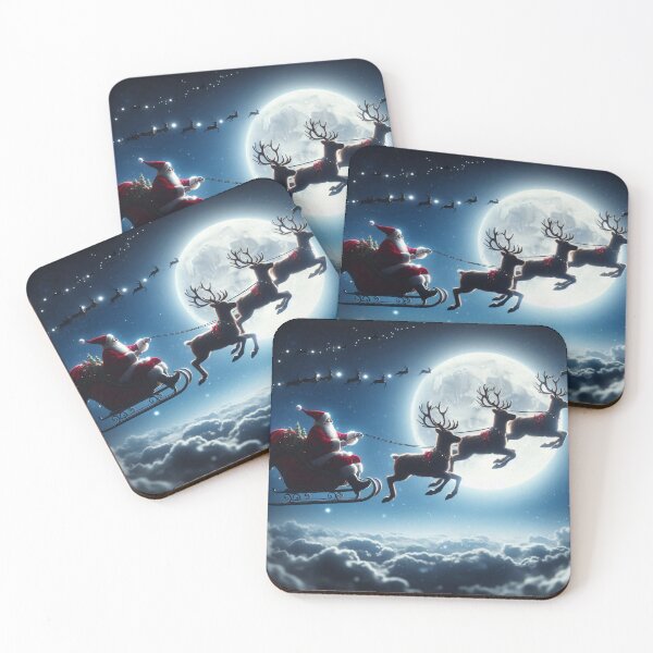 Item preview, Santa Claus flies through the night sky in his sleigh, pulled by reindeer designed and sold by homydesign.